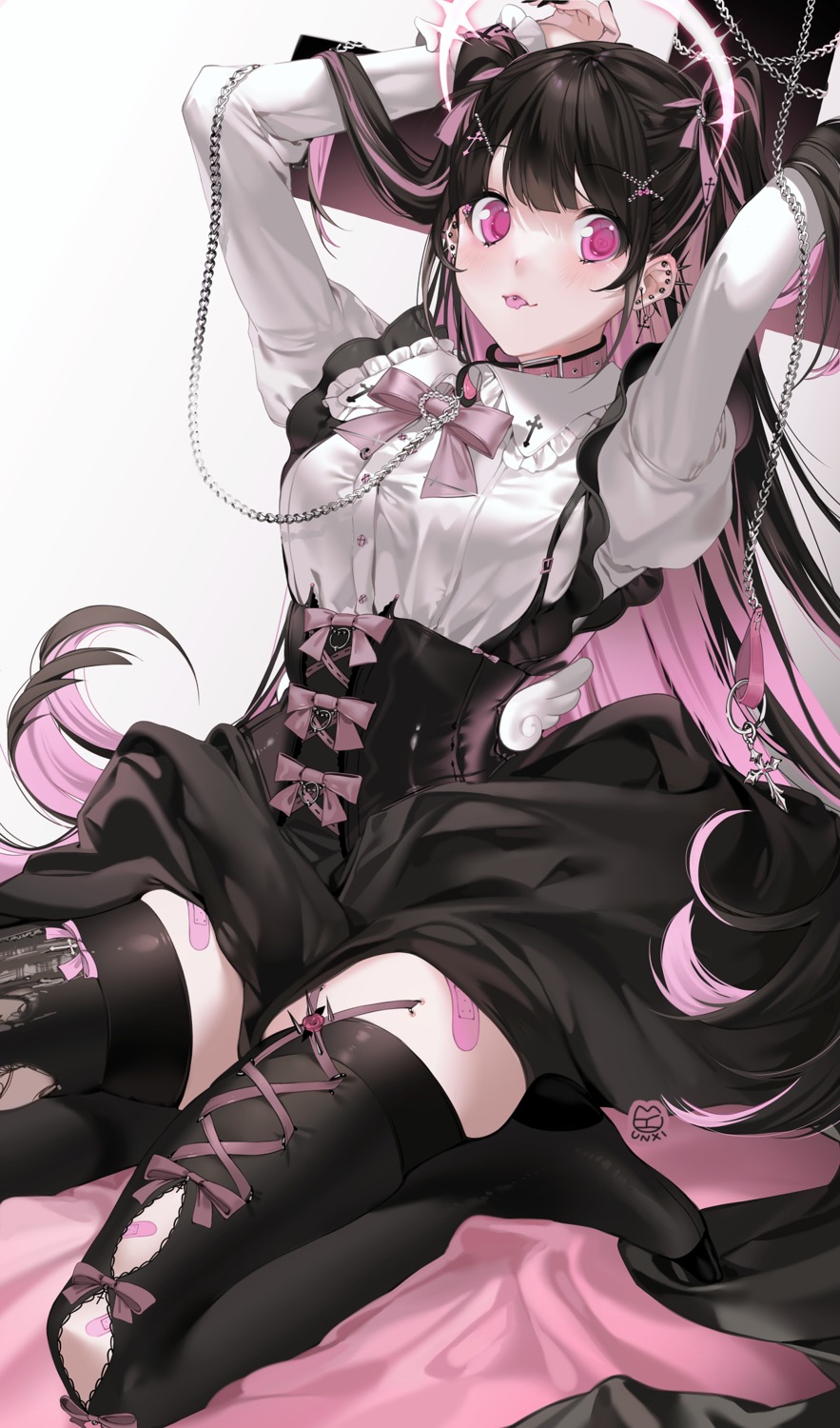 bandaid corset skirt_lift thighhighs torn_clothes unxi