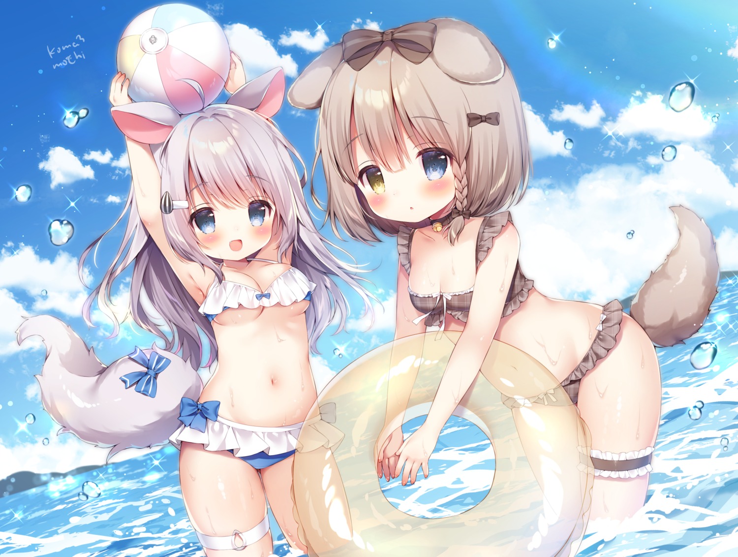 animal_ears bikini garter loli momozu_komamochi swimsuits tail wet