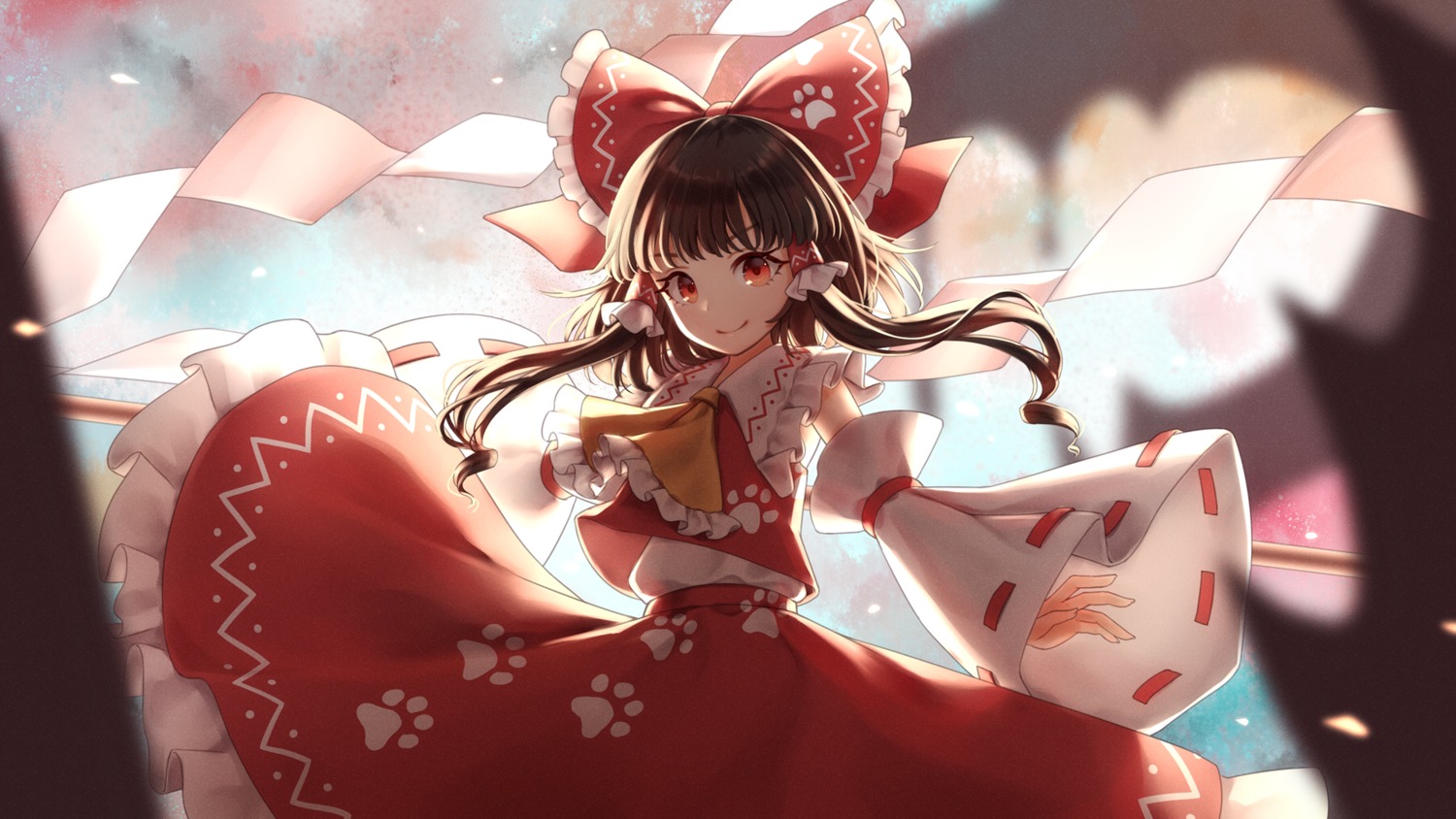 hakurei_reimu miko skirt_lift torinari_(dtvisu) touhou wallpaper