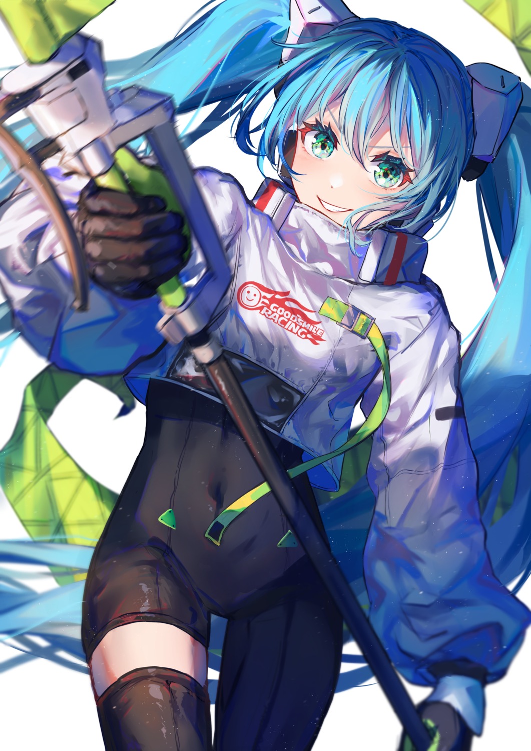 bodysuit goodsmile_racing hatsune_miku headphones racing_miku thighhighs vocaloid yuzuha_wasa