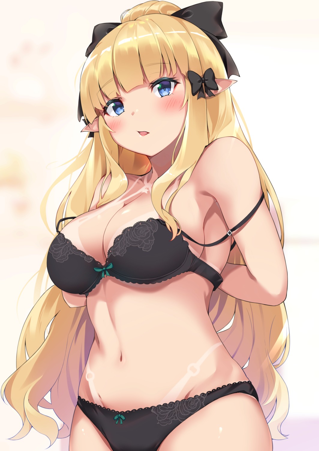 bra bushinofuji lingerie pantsu pointy_ears princess_connect princess_connect!_re:dive sasaki_saren tan_lines undressing