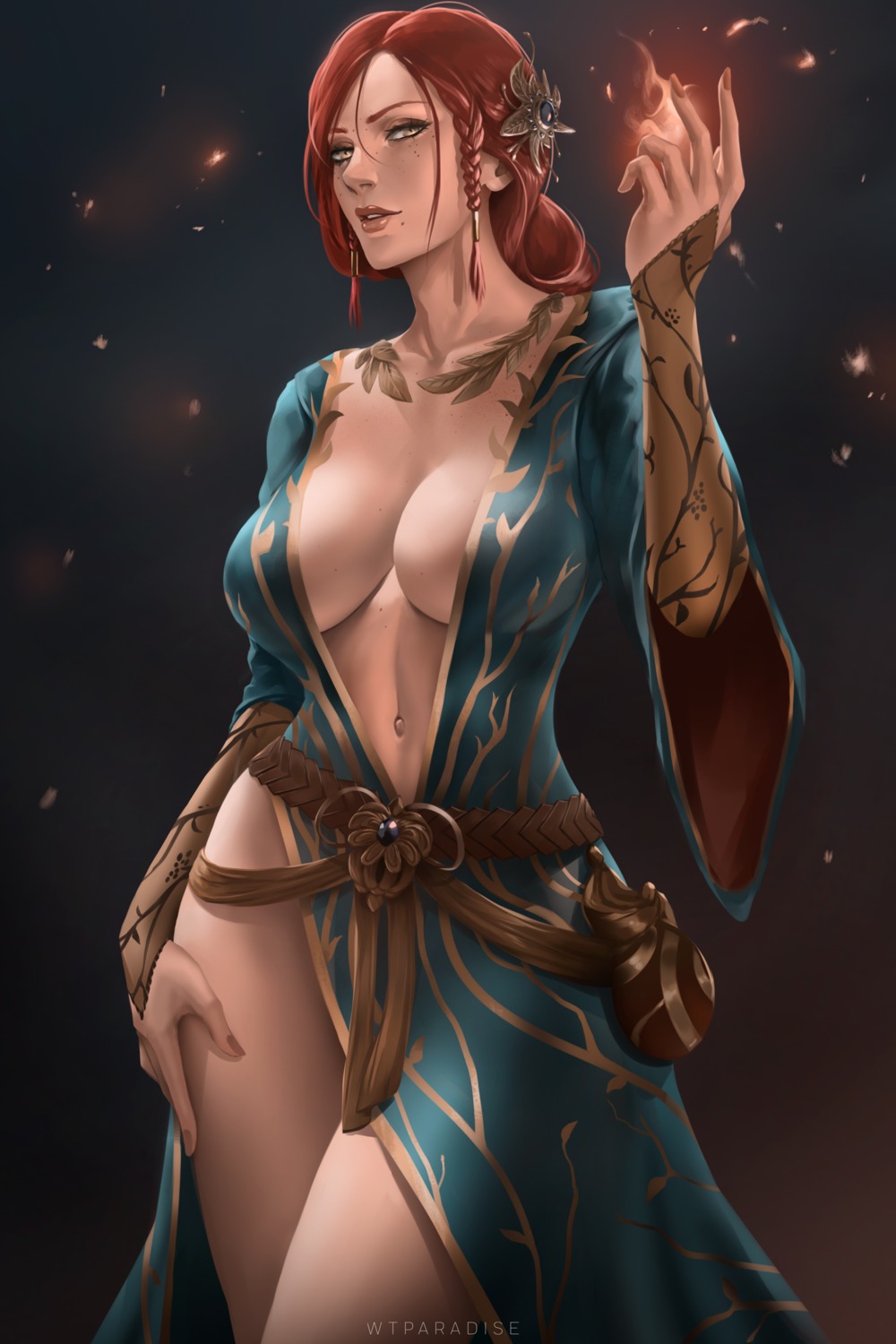 dress no_bra open_shirt the_witcher triss_merigold wtparadise