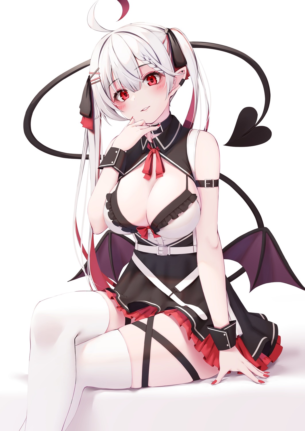 devil dress garter no_bra nyan_(reinyan_007) pointy_ears tail thighhighs wings