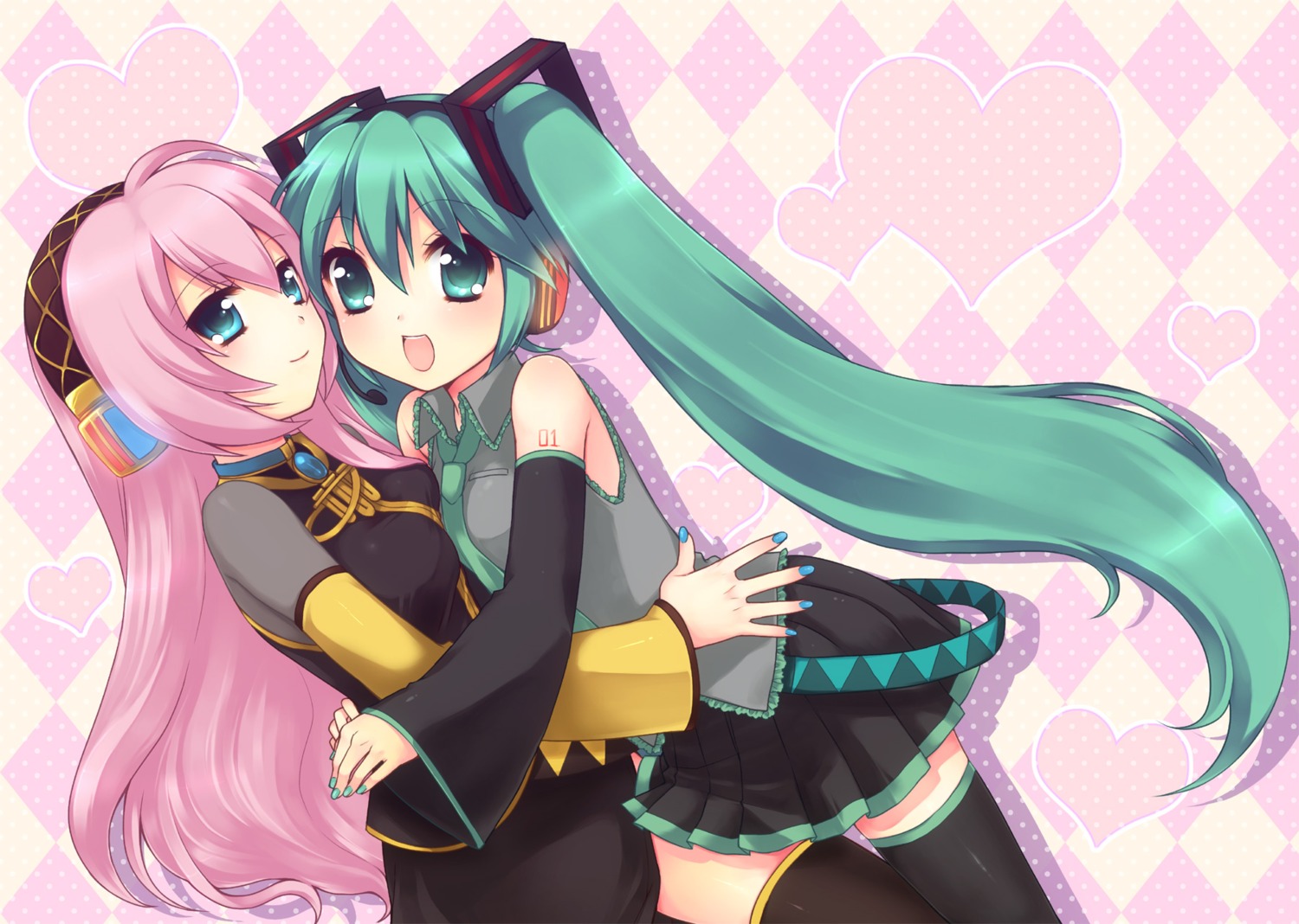 hatsune_miku mani megurine_luka thighhighs vocaloid