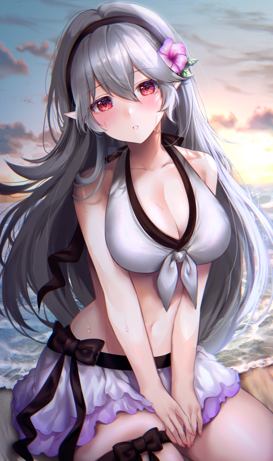 bikini fire_emblem fire_emblem_if garter kamui_(fire_emblem) pointy_ears sadao4a swimsuits