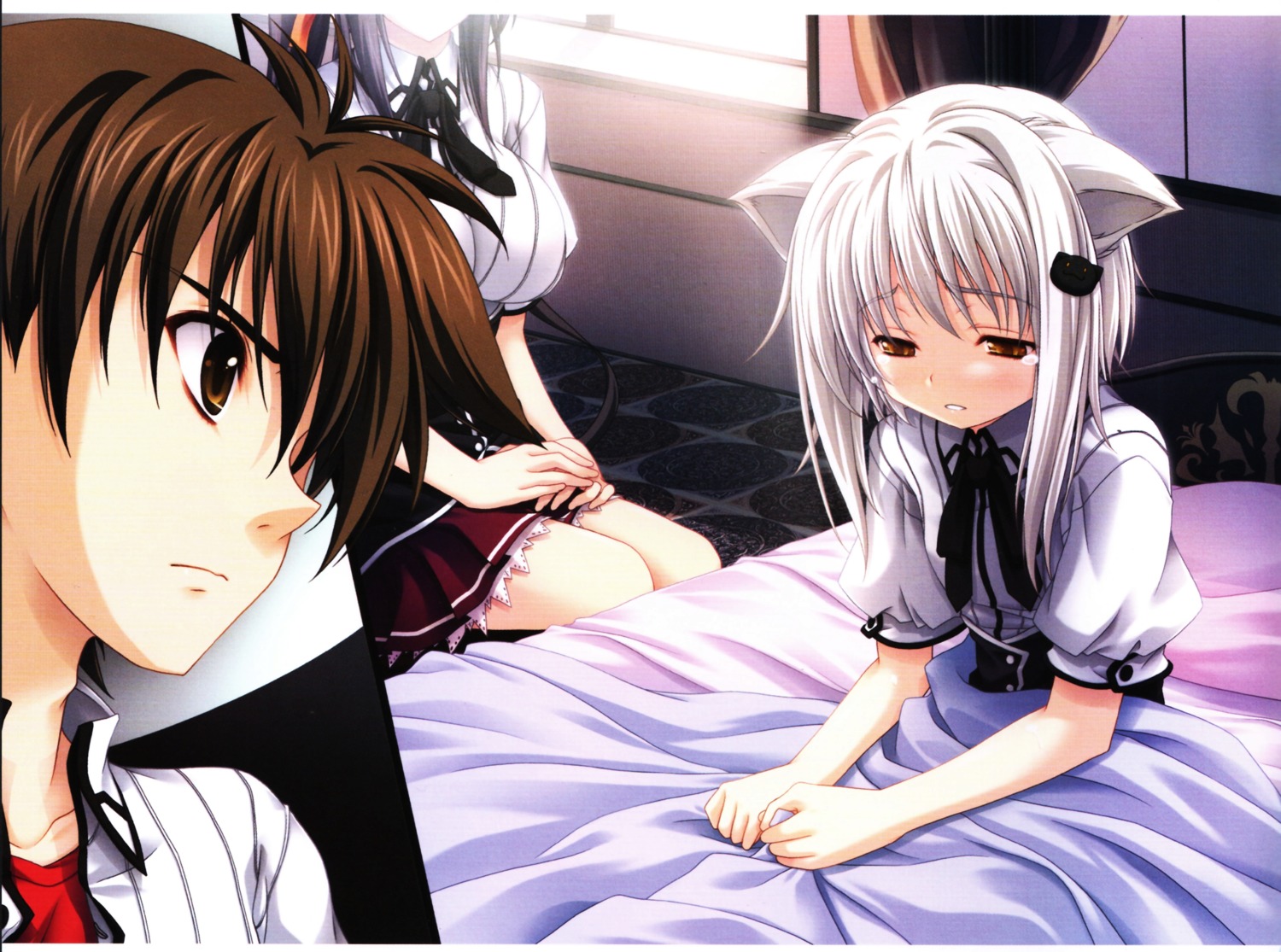 animal_ears highschool_dxd himejima_akeno hyoudou_issei miyama-zero seifuku sheets toujou_koneko