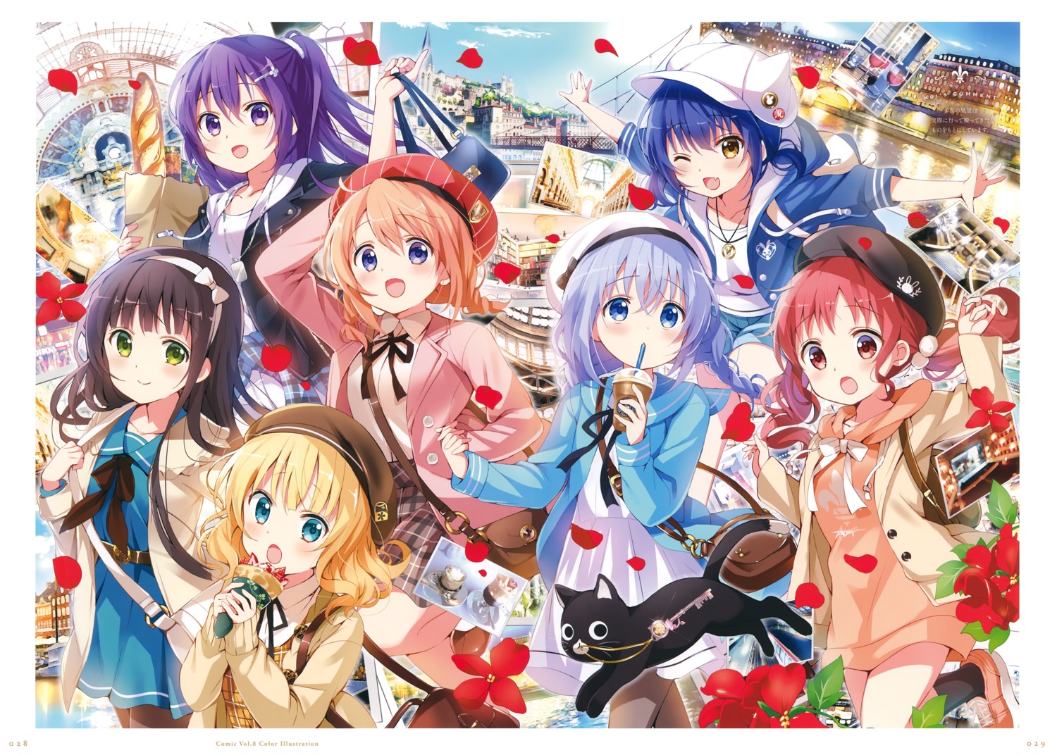 gochuumon_wa_usagi_desu_ka? hoto_cocoa jouga_maya kafuu_chino kirima_sharo koi natsu_megumi tedeza_rize ujimatsu_chiya