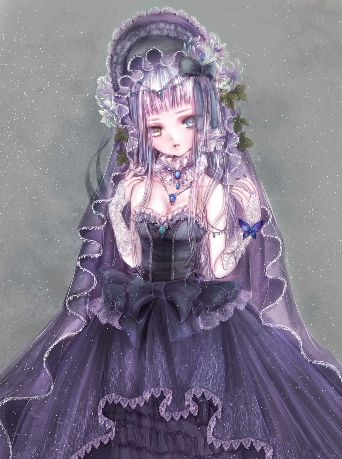 cleavage dress gothic_lolita heterochromia hime_murasaki lolita_fashion