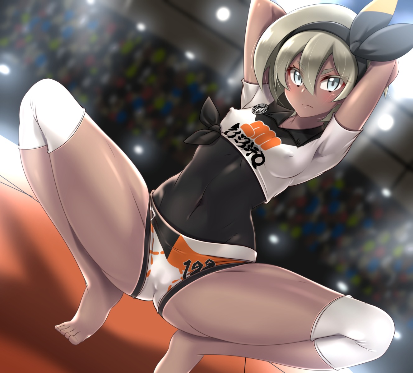 andou_you bike_shorts erect_nipples feet no_bra pokemon pokemon_swsh saitou_(pokemon) swimsuits