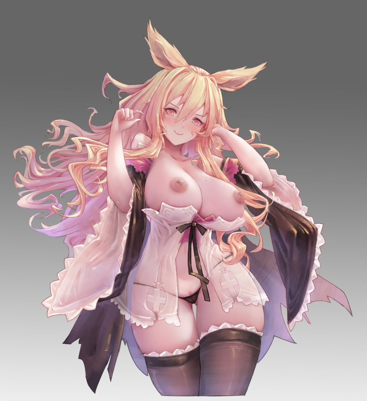 animal_ears breasts daria_dimensional_witch lingerie nipples no_bra pantsu pussy see_through shadowverse thighhighs xionghan_de_guangtou