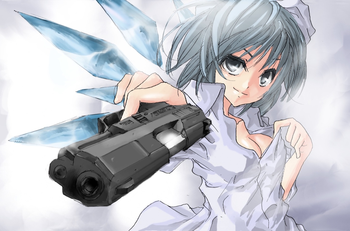 cirno cleavage gun terabyte_(rook777) touhou