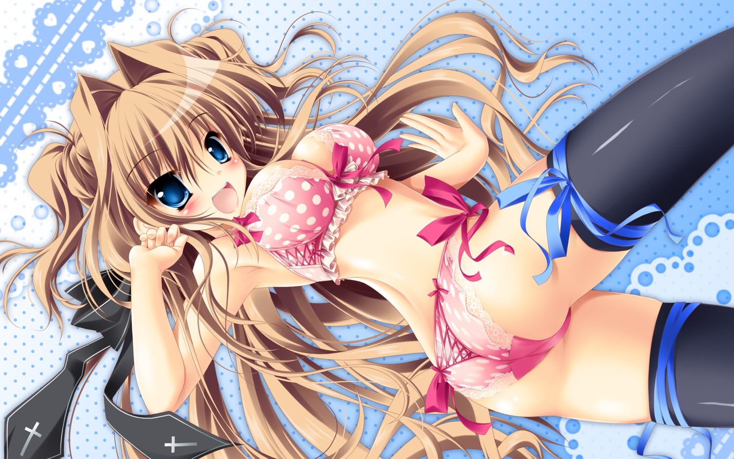 bra cleavage kamiya_tomoe mashiroiro_symphony pantsu sena_airi thighhighs wallpaper