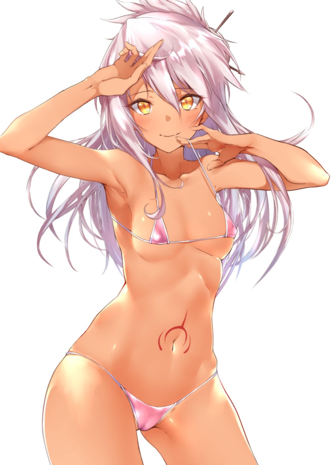 bikini cameltoe chloe_von_einzbern erect_nipples fate/grand_order fate/kaleid_liner_prisma_illya fate/stay_night hechi_(hechi322) loli swimsuits tattoo