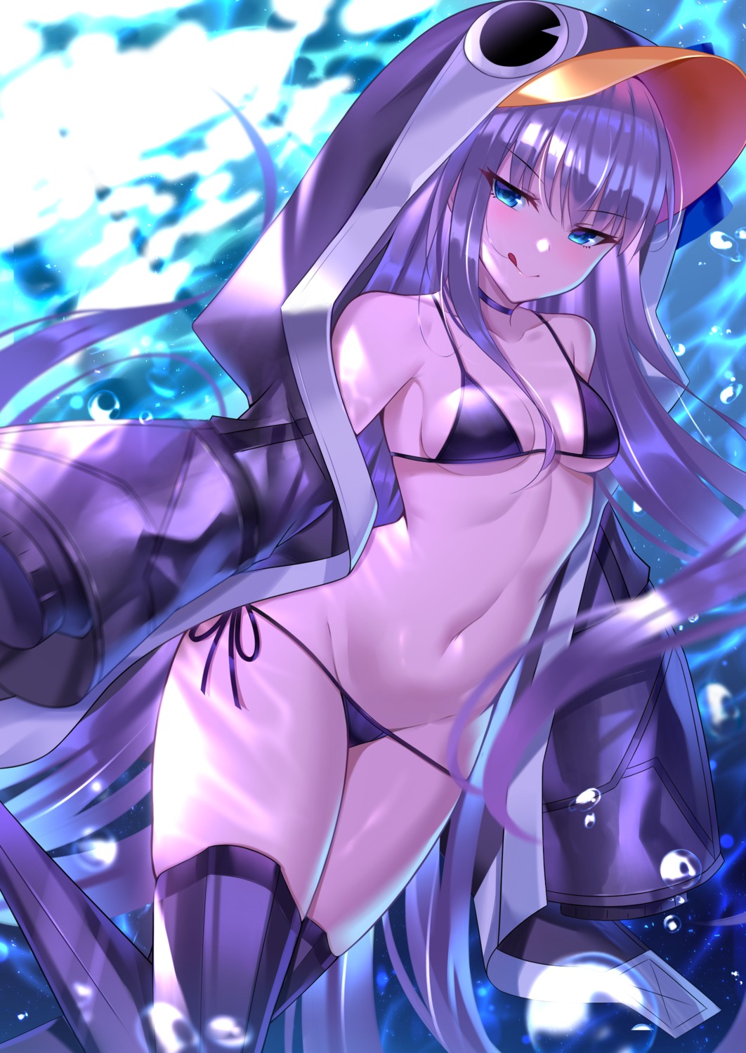 bikini black_fire fate/grand_order meltryllis open_shirt penguin swimsuits thighhighs