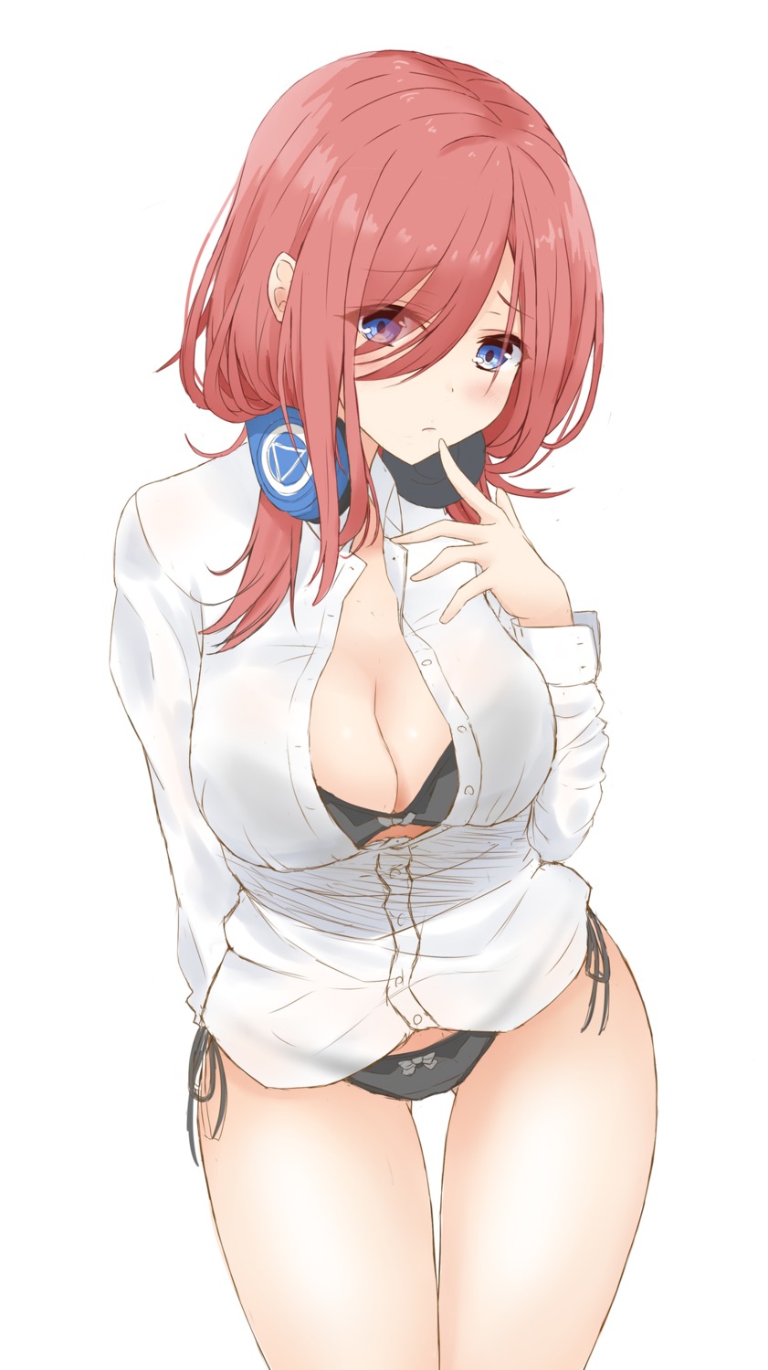 5-toubun_no_hanayome bra dress_shirt headphones nakano_miku open_shirt pantsu see_through string_panties tan_(kiriya0752)