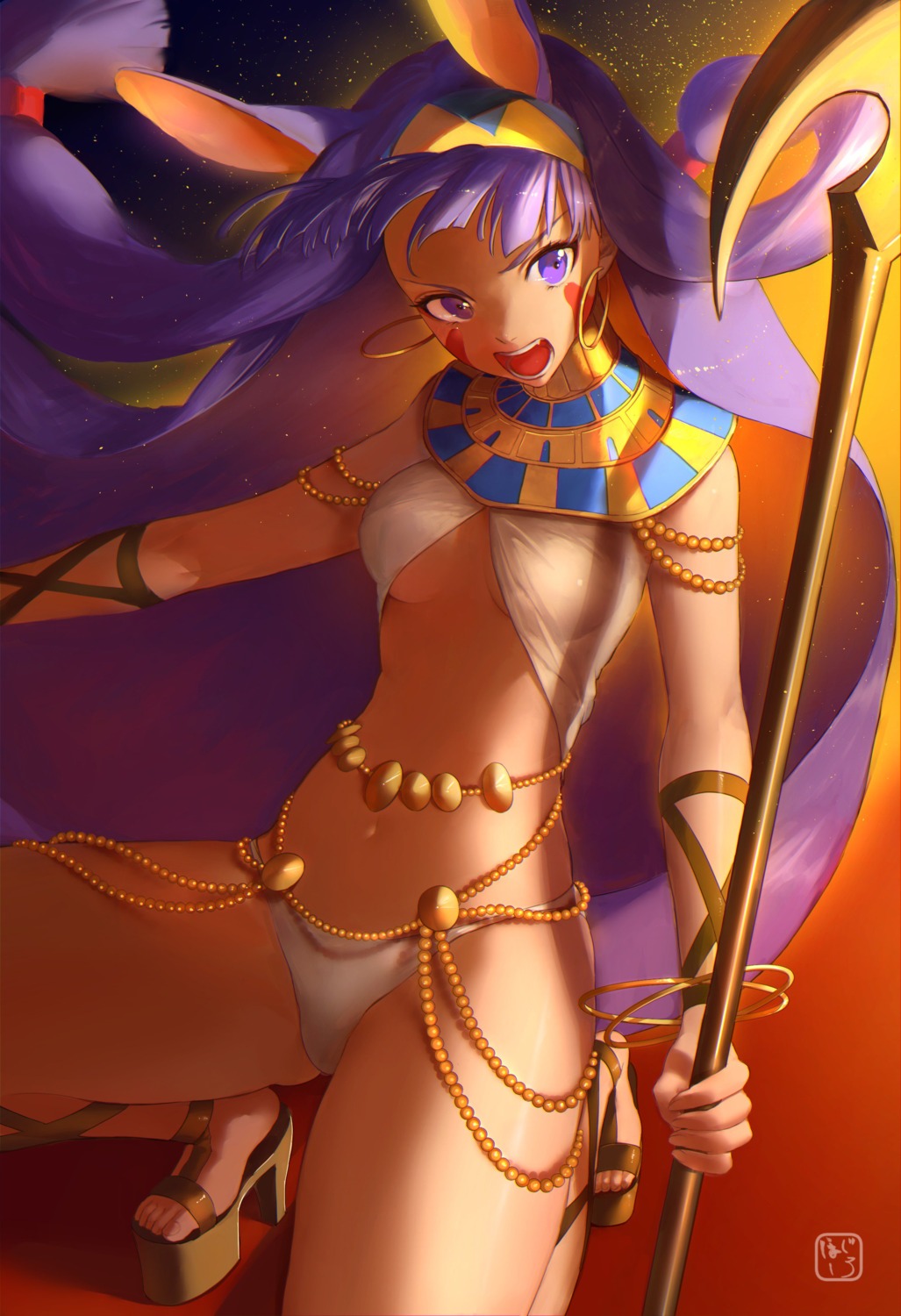 animal_ears fate/grand_order hojiro_(piko519) nitocris_(fate/grand_order) no_bra pantsu weapon