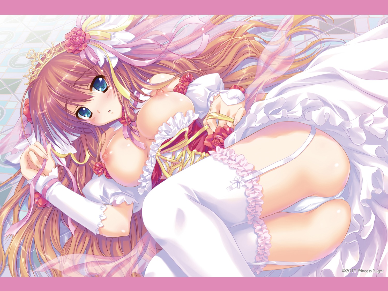 breasts cameltoe hime-sama_gentei! kinmedai_pink nipples pantsu princess_sugar stockings thighhighs wallpaper