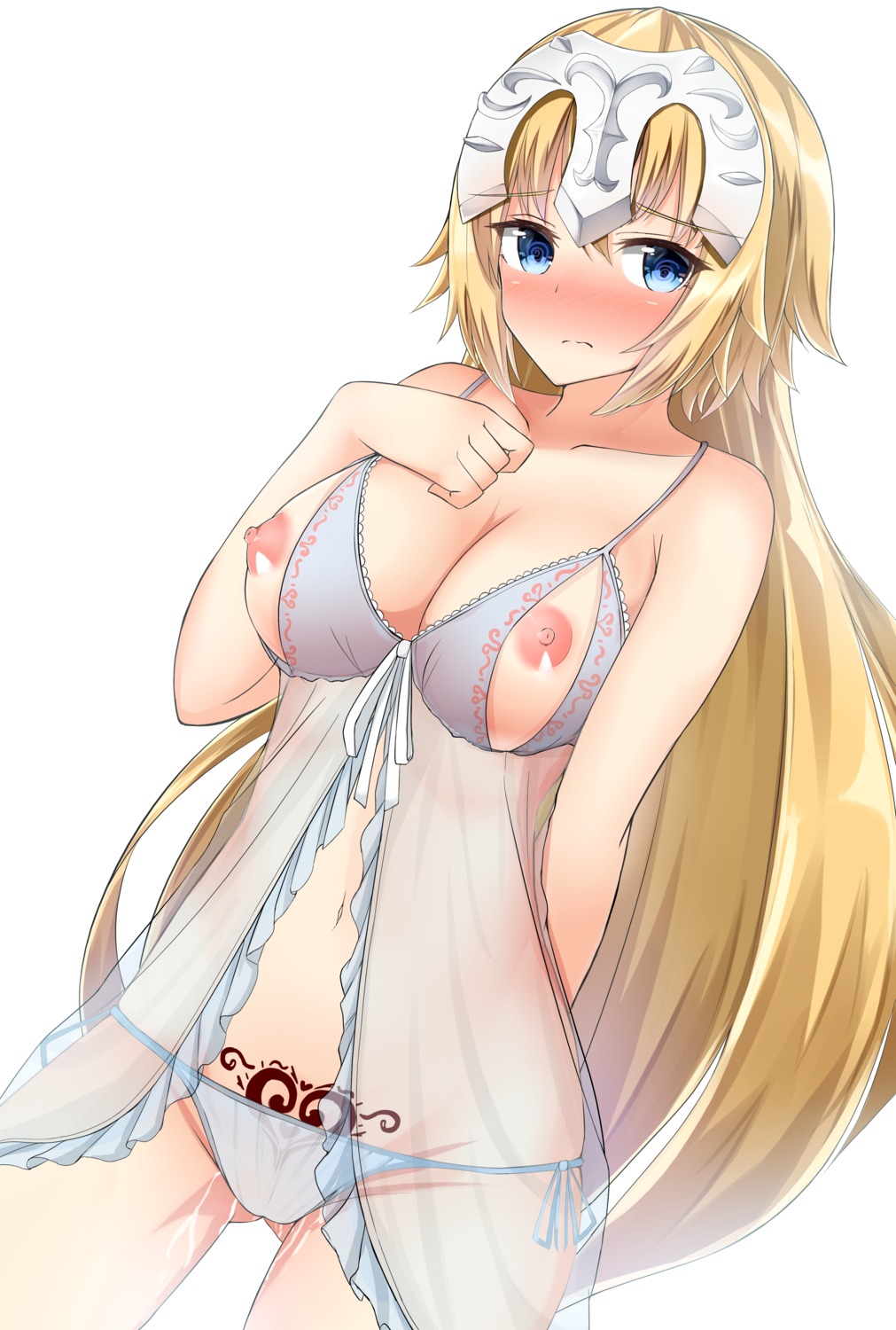 breasts fate/apocrypha fate/stay_night jeanne_d'arc jeanne_d'arc_(fate) lingerie moyoron nipples pantsu pussy_juice see_through string_panties tattoo