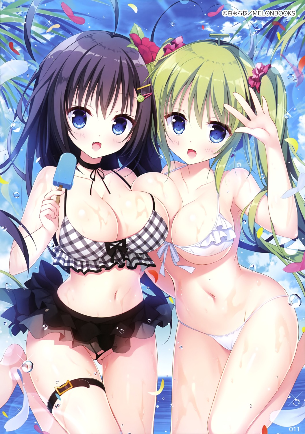 bikini black_melon-chan cleavage garter melon-chan melonbooks shiromochi_sakura swimsuits wet