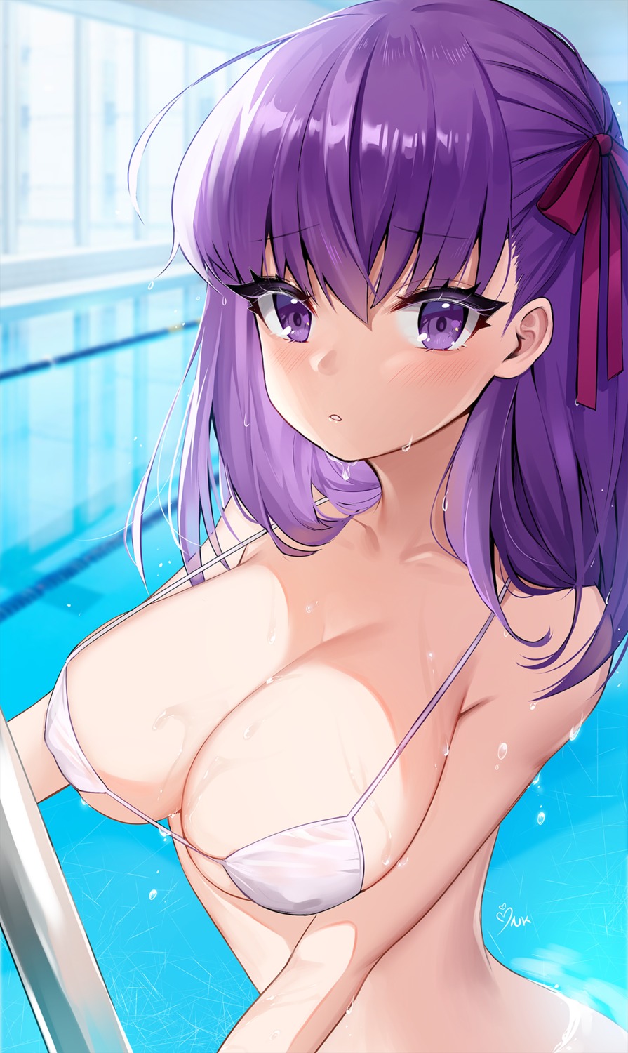 ankkoyom bikini_top erect_nipples fate/grand_order matou_sakura see_through swimsuits wet wet_clothes