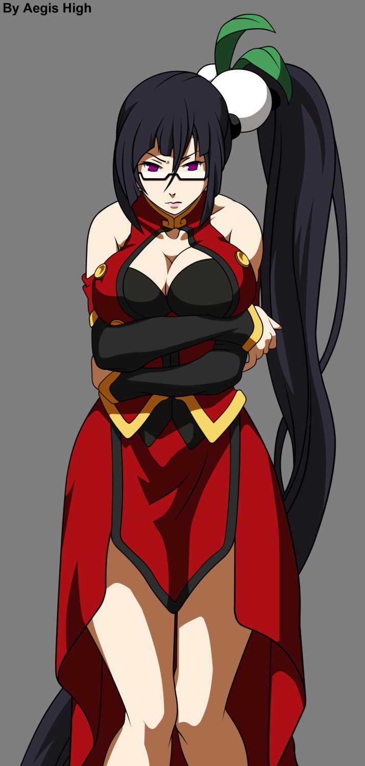 blazblue breast_hold cleavage litchi_faye_ling megane transparent_png vector_trace watermark