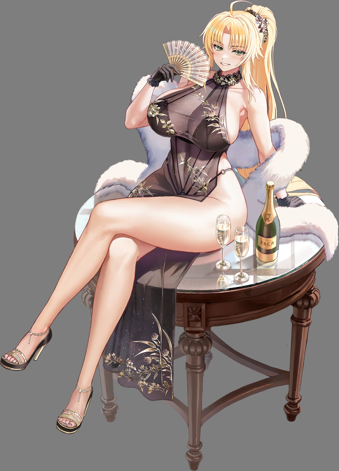 barbariana_(last_origin) bra dress heels last_origin pantsu see_through taesi