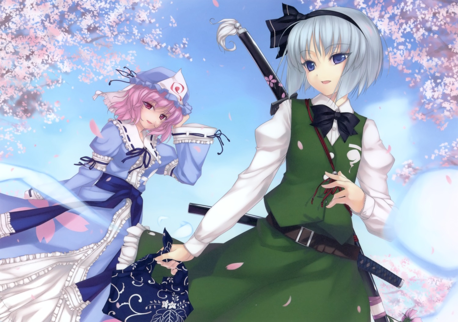 enhance_heart konpaku_youmu paper_texture rokuwata_tomoe saigyouji_yuyuko touhou