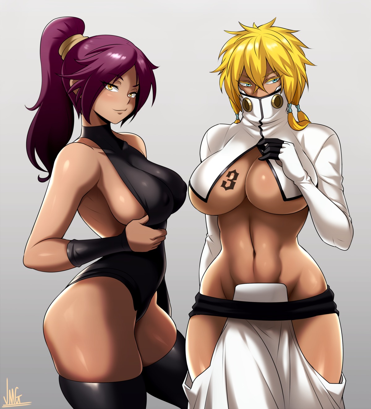 bleach jmg leotard no_bra nopan shihouin_yoruichi tattoo thighhighs tier_harribel