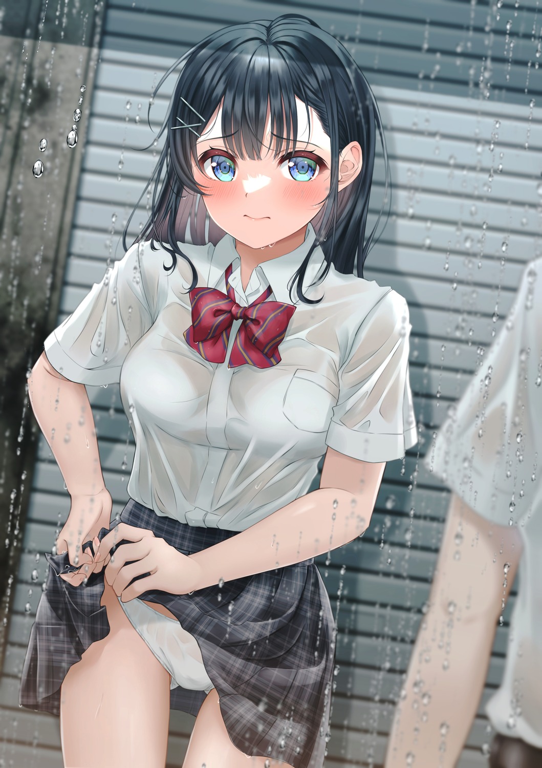 bra pantsu see_through seifuku skirt_lift tagme wet wet_clothes