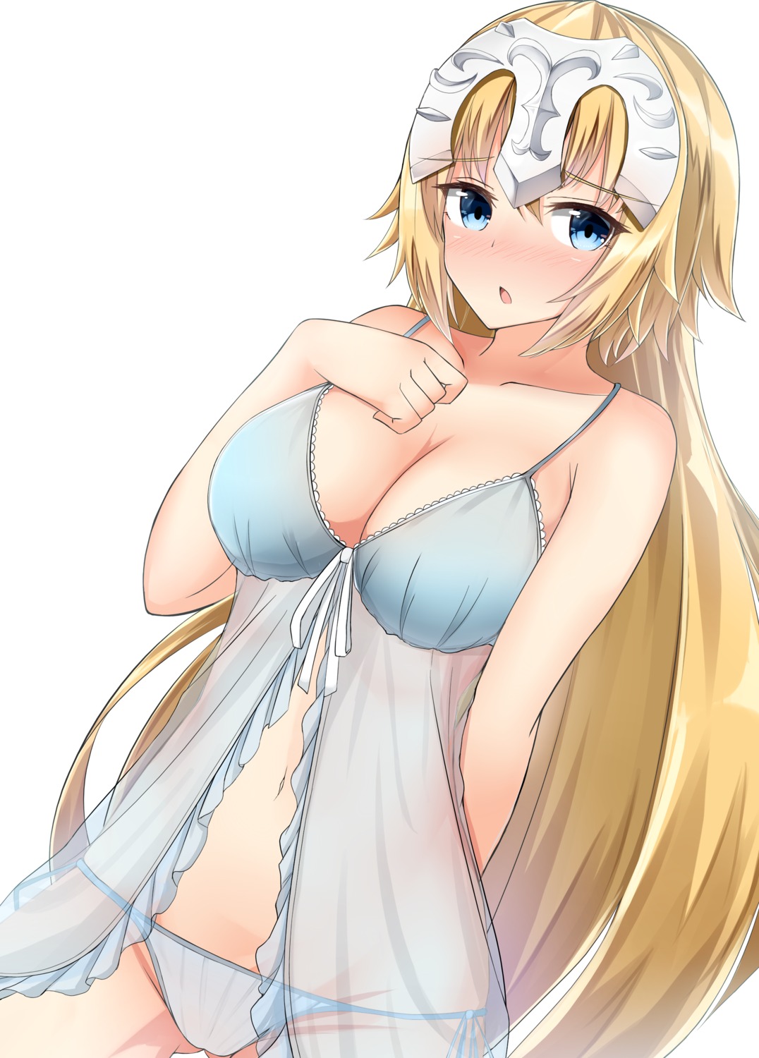 breast_hold cleavage fate/apocrypha fate/grand_order fate/stay_night jeanne_d'arc jeanne_d'arc_(fate) lingerie moyoron pantsu see_through string_panties