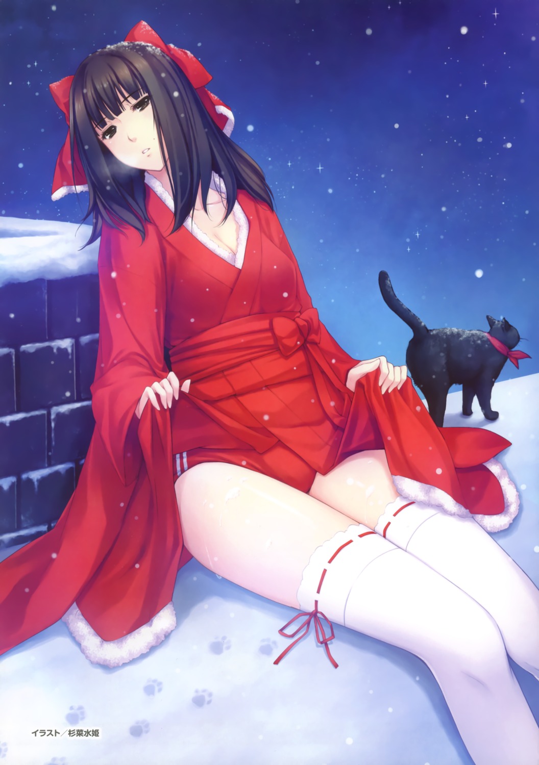 buruma caucasus christmas cleavage garter kimono nanatsuki_venio neko sugina_miki thighhighs