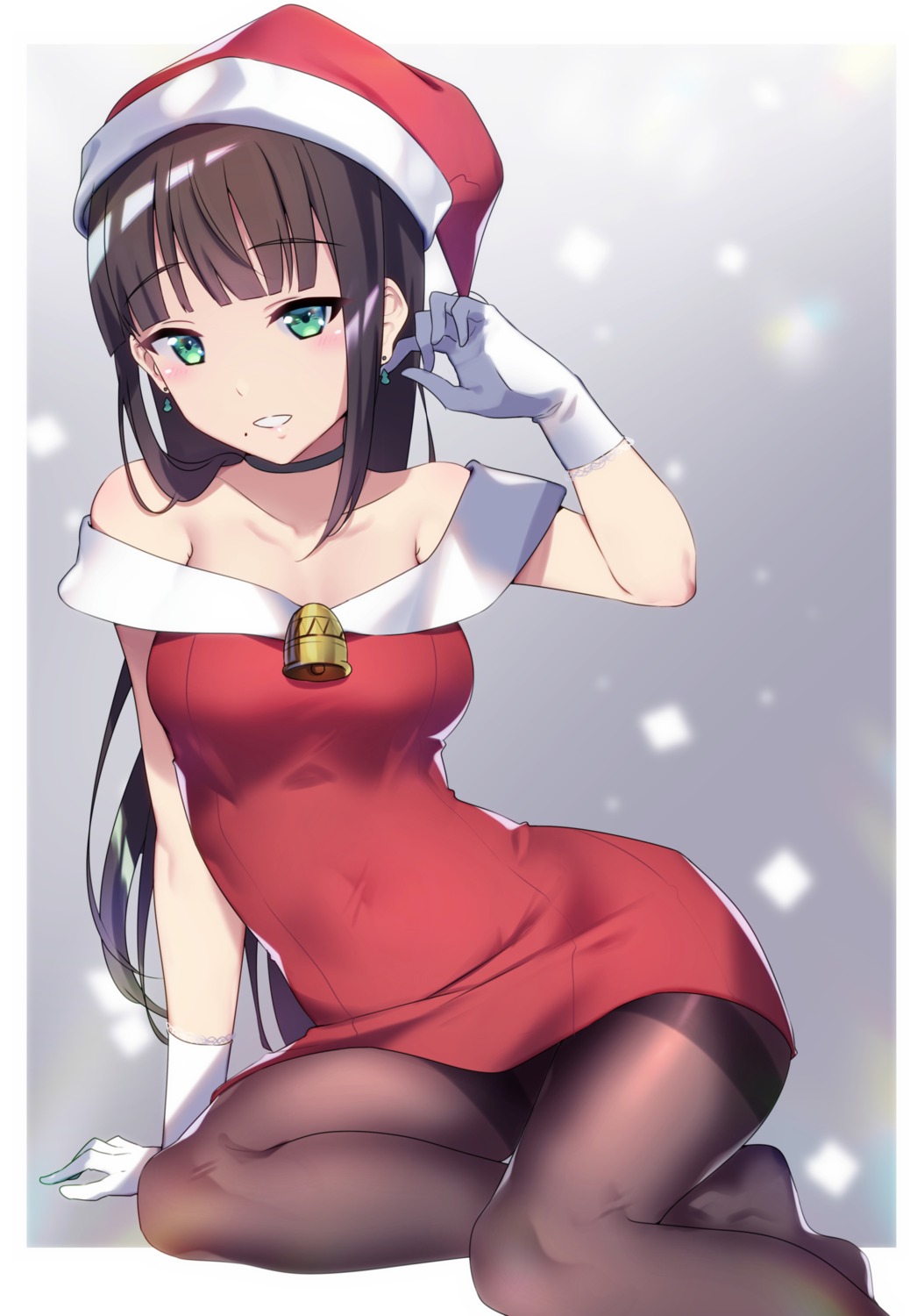 christmas cleavage dress kurosawa_dia love_live!_sunshine!! no_bra pantyhose yamaori_(yamaorimon)