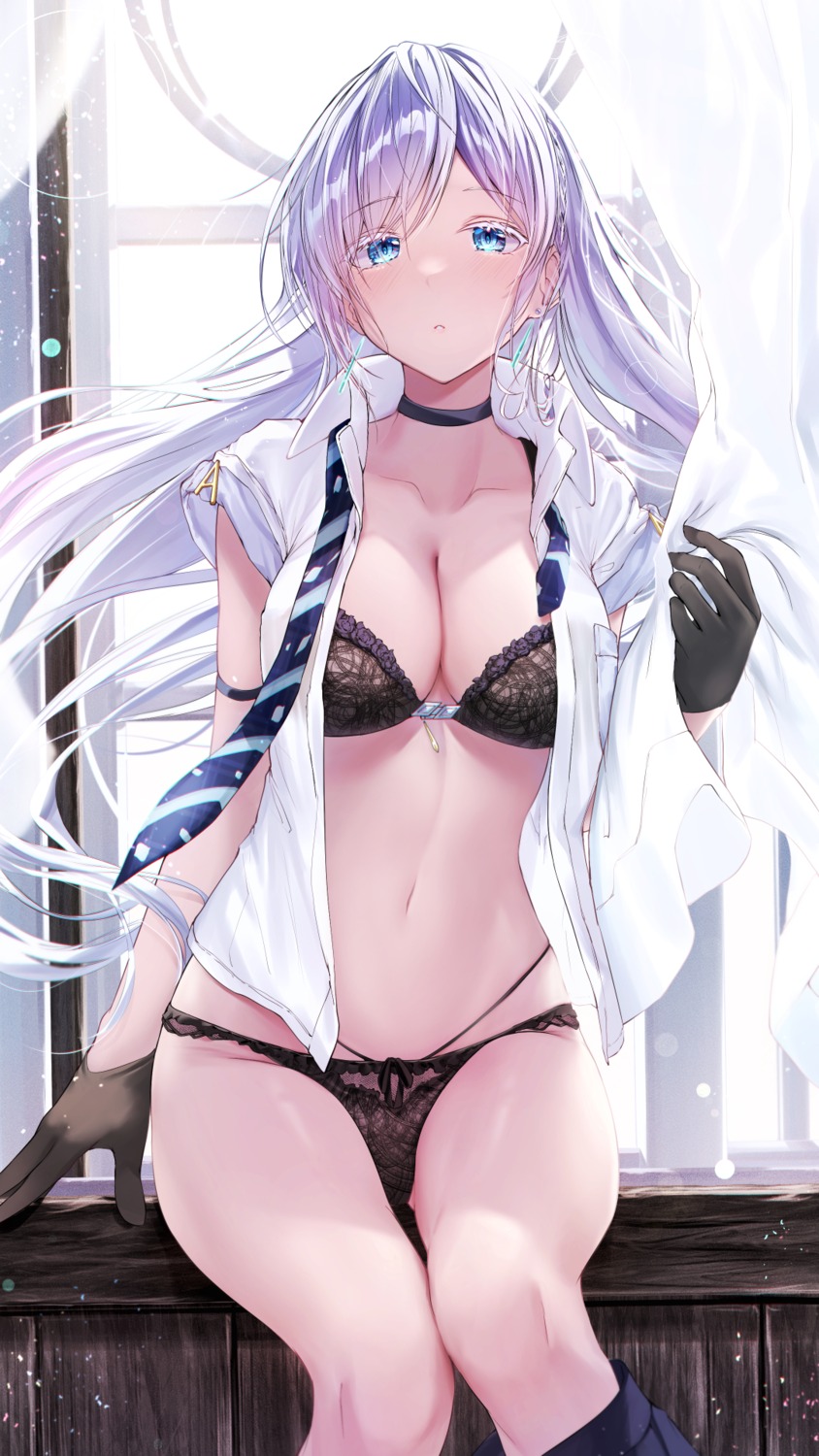 bra meen_(ouaughikepdvrsf) open_shirt pantsu seifuku thong