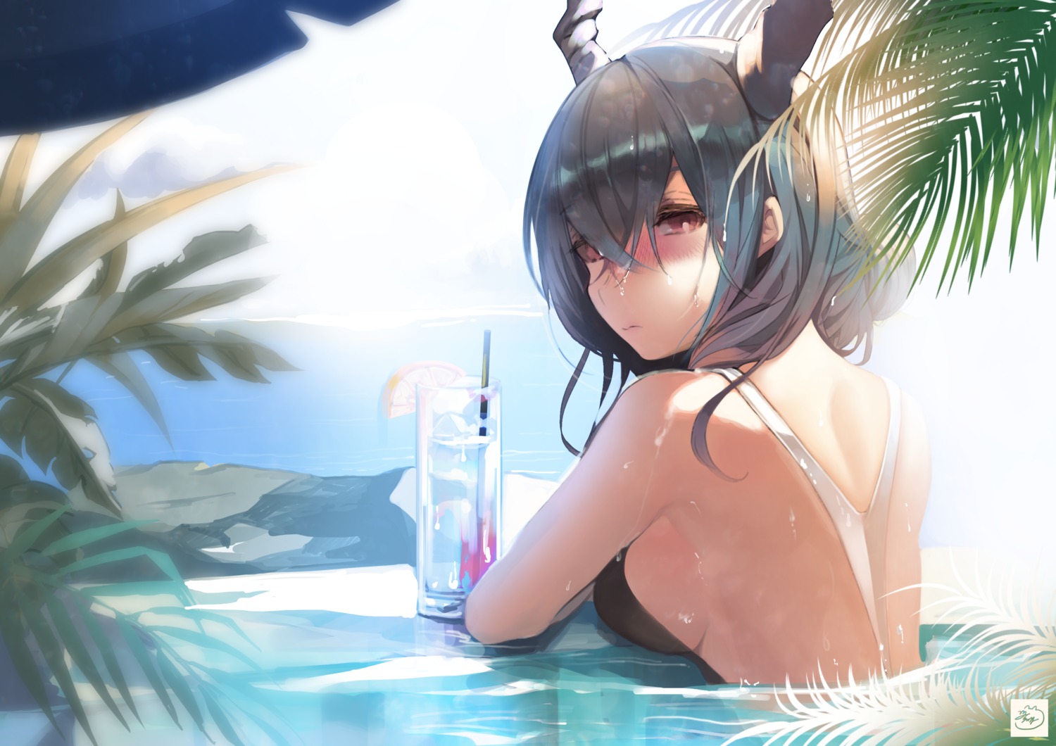 160mp arknights ch'en_(arknights) horns swimsuits wet