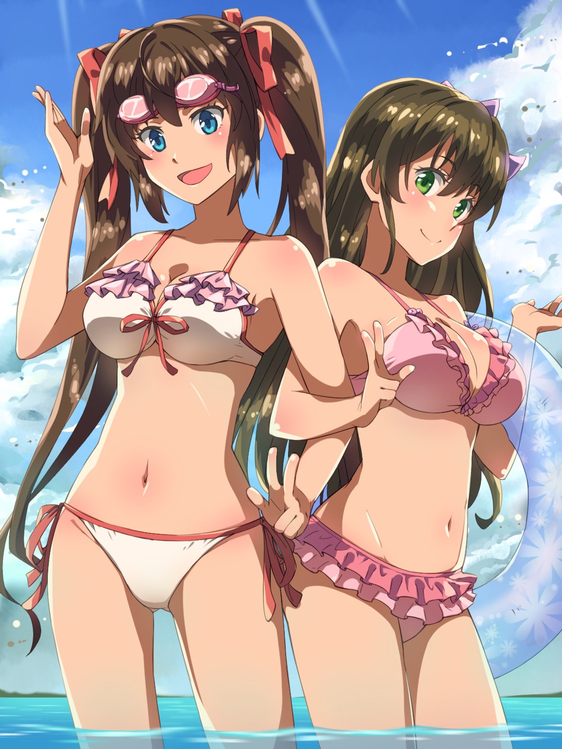 ayame_kotoko bikini chiharu_(9654784) chuuko_demo_koi_ga_shitai! cleavage hatsushiba_yuuka swimsuits wet