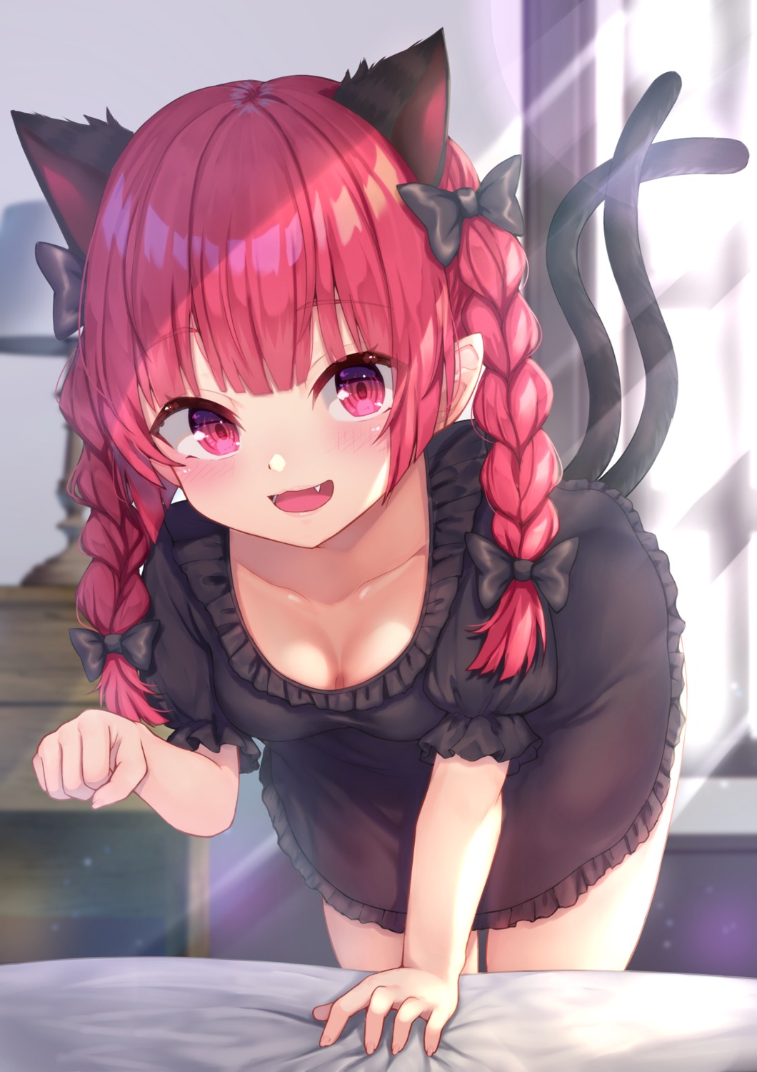 animal_ears cleavage kaenbyou_rin nekomimi see_through skirt_lift tail touhou wowoguni