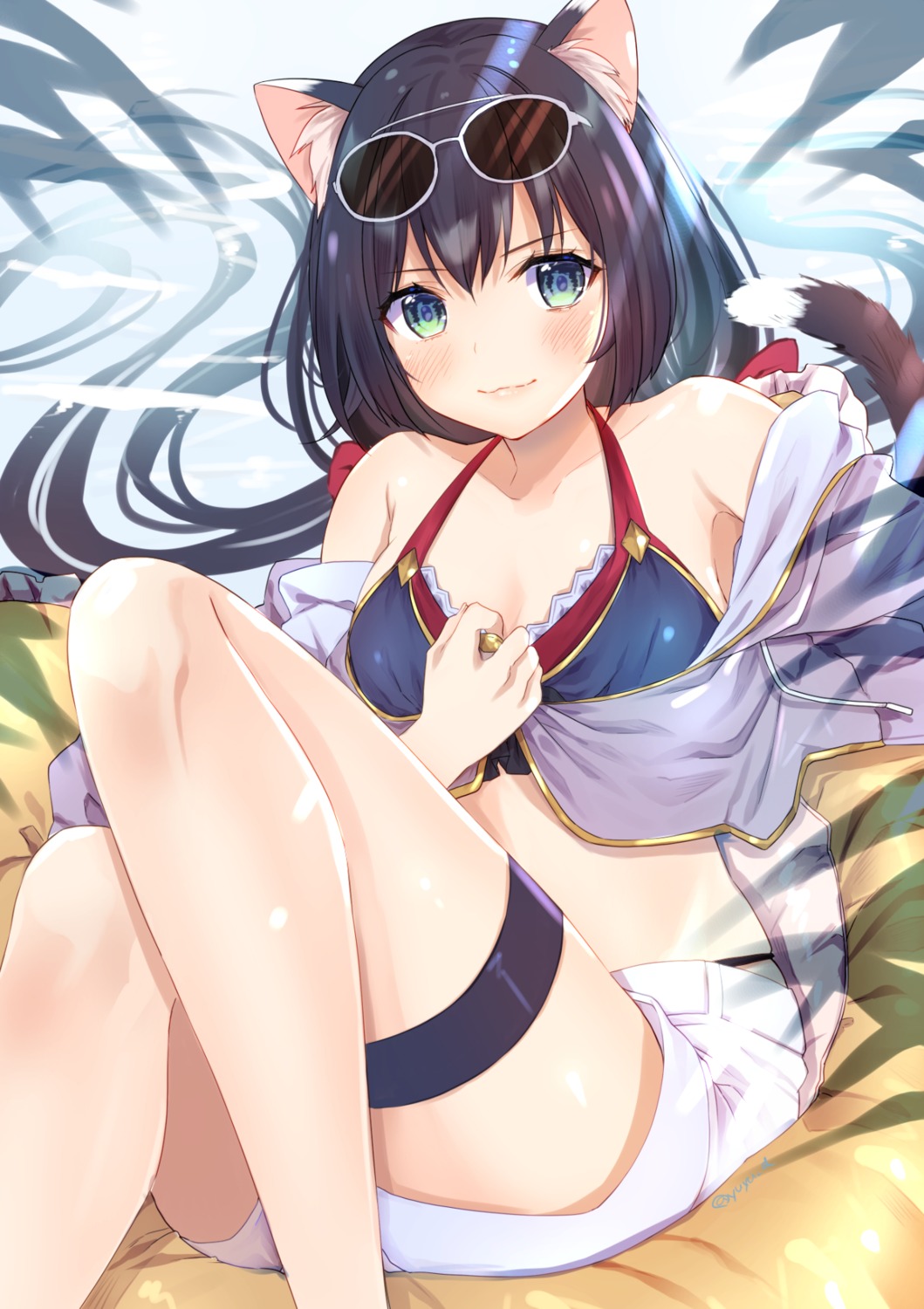 animal_ears bikini cleavage garter karyl_(princess_connect) megane open_shirt princess_connect! princess_connect!_re:dive swimsuits tail yu_yu