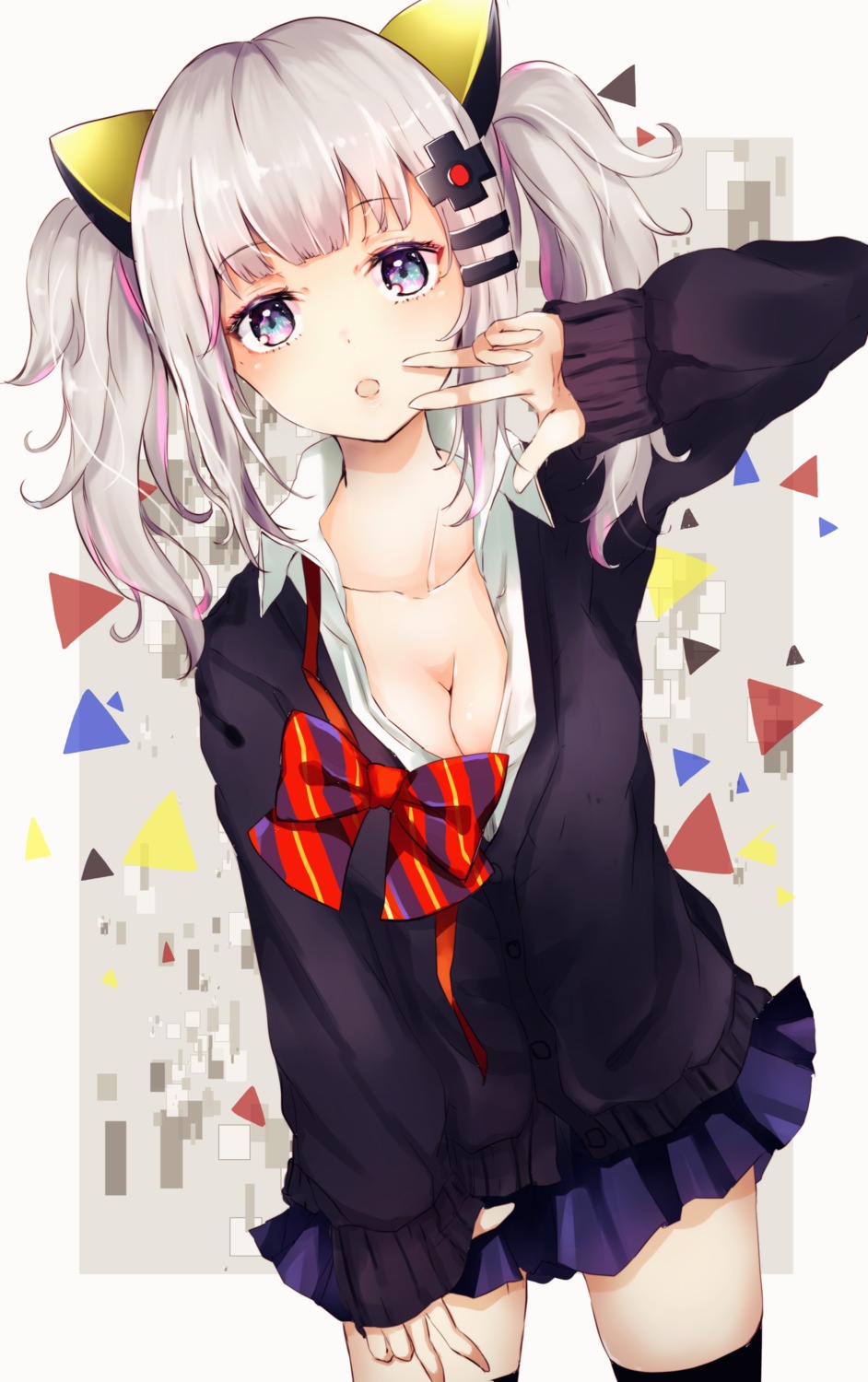 cleavage kaguya_luna open_shirt sakura_mochiko seifuku sweater the_moon_studio thighhighs