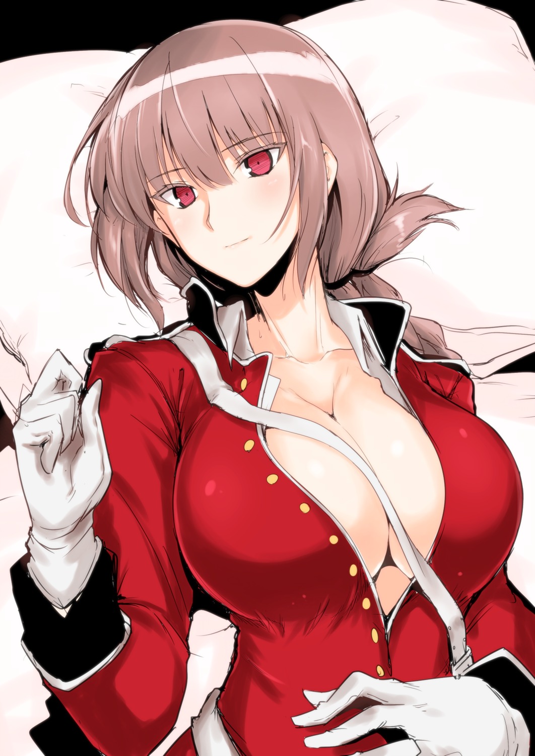 cleavage fate/grand_order florence_nightingale_(fate) halcon no_bra open_shirt uniform