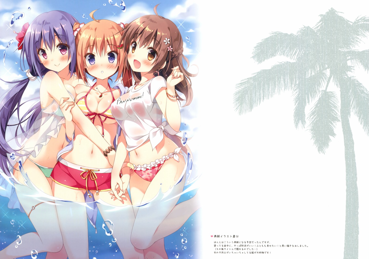 bikini cleavage cocoa_(pan) garter haruka_(pan) pan pan_no_mimi see_through swimsuits underboob uta_(pan) wet wet_clothes