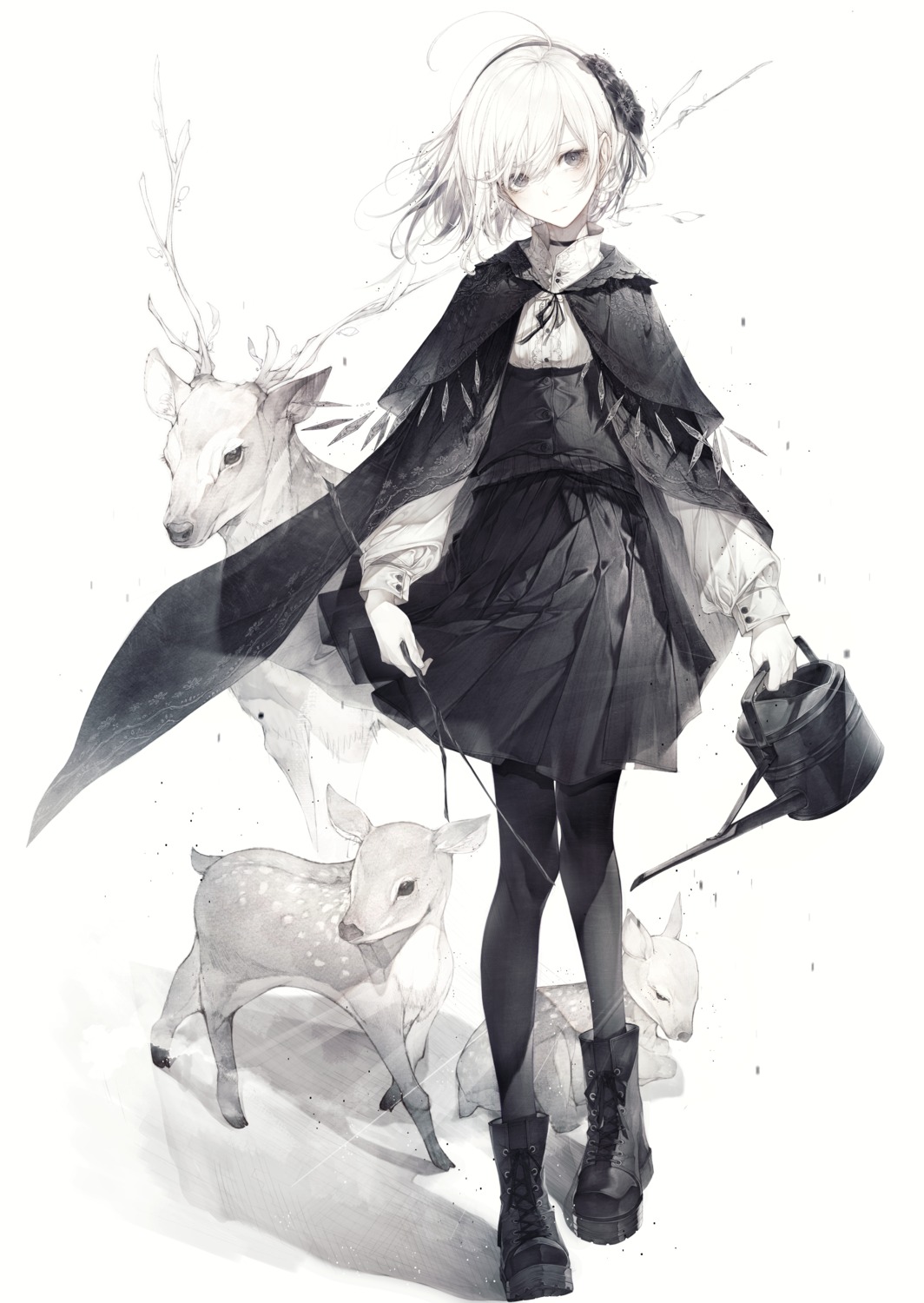 gothic_lolita hito_komoru lolita_fashion monochrome pantyhose see_through skirt_lift