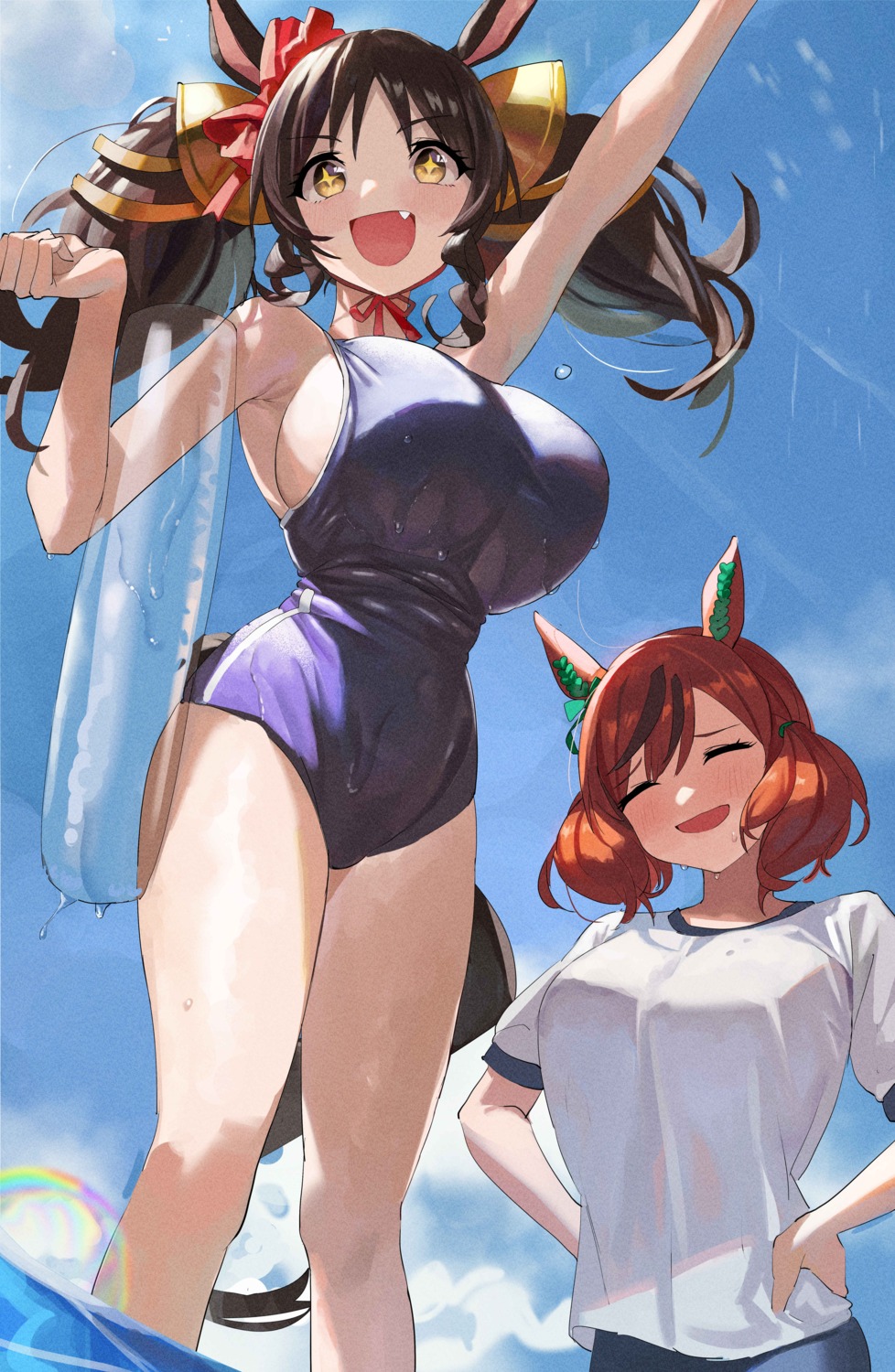 animal_ears feipin_zhanshi gym_uniform marvelous_sunday_(umamusume) nice_nature_(umamusume) school_swimsuit swimsuits tail uma_musume_pretty_derby wet