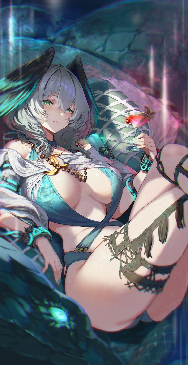 arknights cockadooodledoo garter ho'olheyak no_bra wings