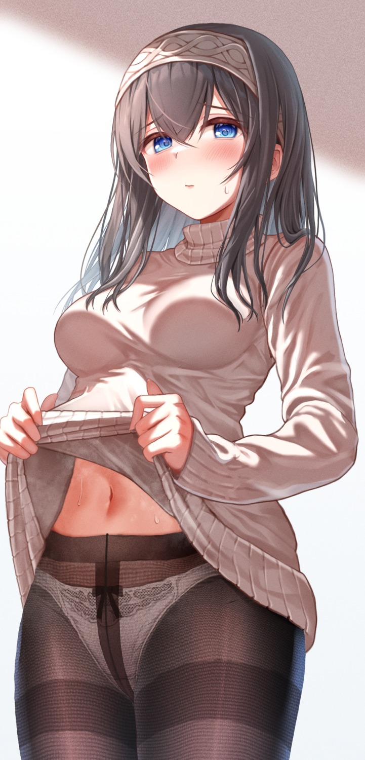 pantsu pantyhose sagisawa_fumika shirt_lift sweater the_idolm@ster the_idolm@ster_cinderella_girls yuugao