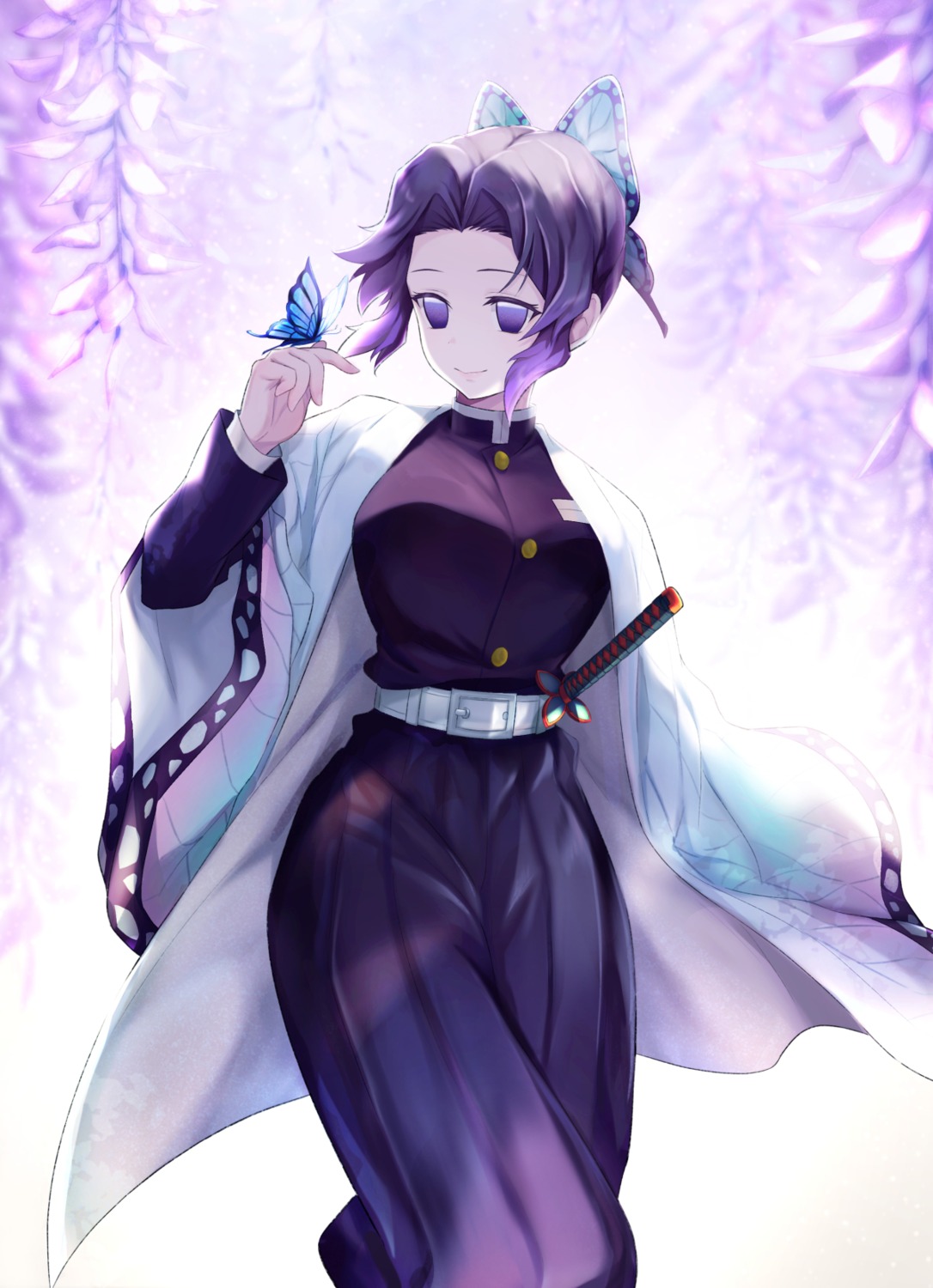 echiru japanese_clothes kimetsu_no_yaiba kochou_shinobu sword uniform