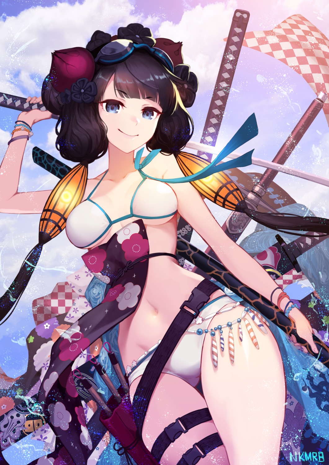 bikini fate/grand_order garter katsushika_hokusai_(fate) nakamura_eight swimsuits sword