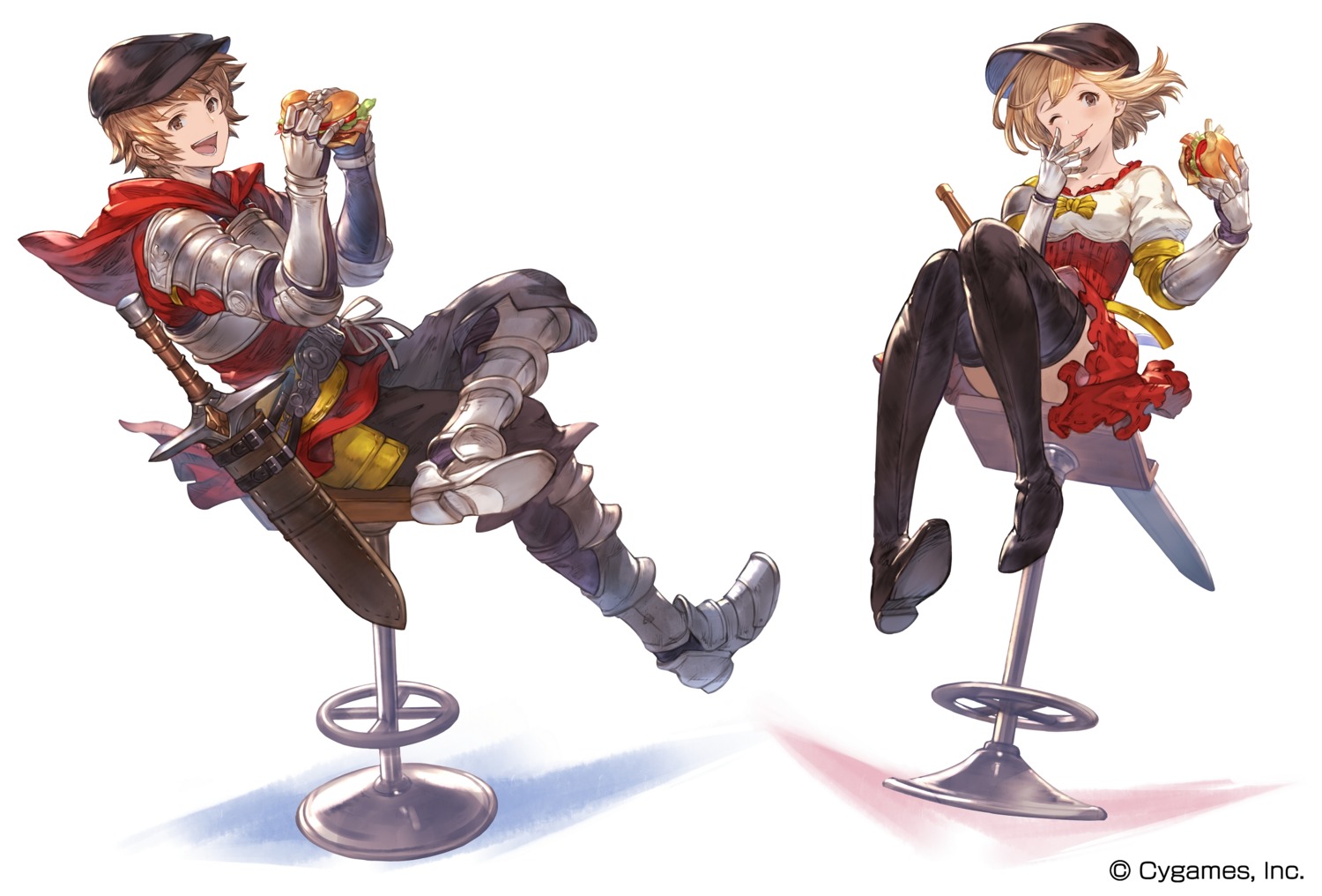 armor cygames granblue_fantasy mcdonald's skirt_lift sword tagme thighhighs