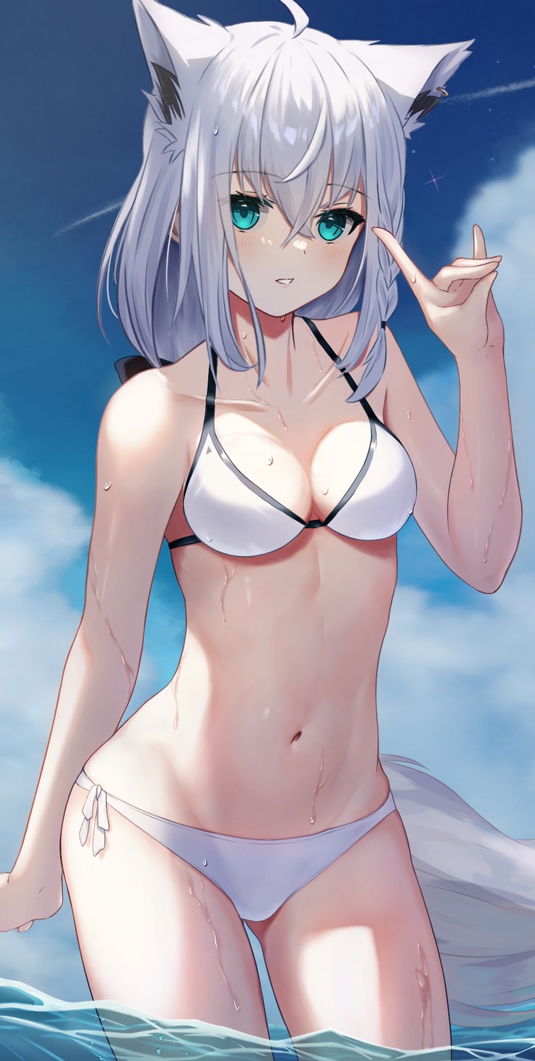 animal_ears bikini hololive hololive_gamers kitsune shirakami_fubuki swimsuits tail tataki_worker