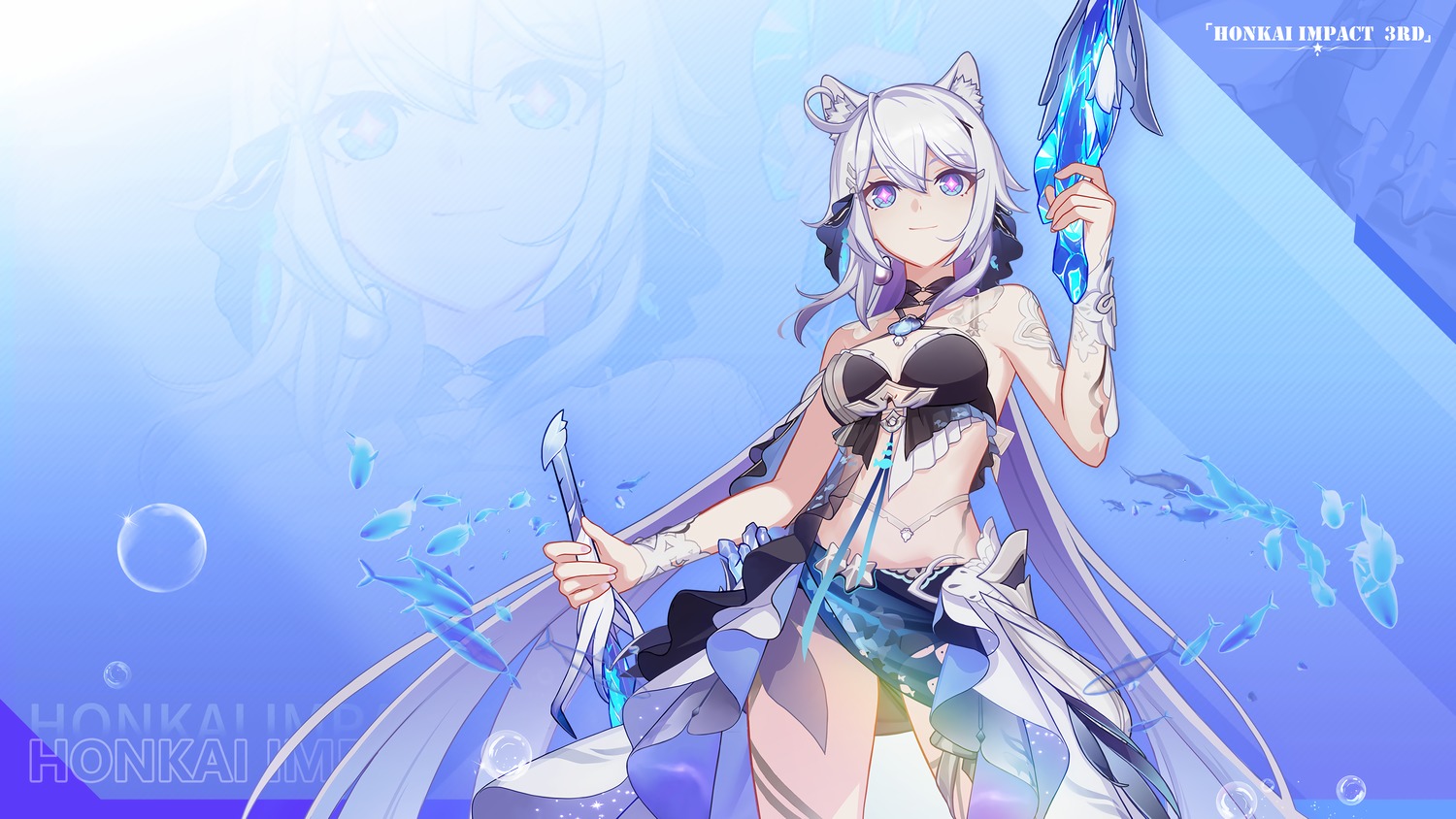 animal_ears benghuai_xueyuan bikini garter gun honkai_impact kiana_kaslana swimsuits sword tagme