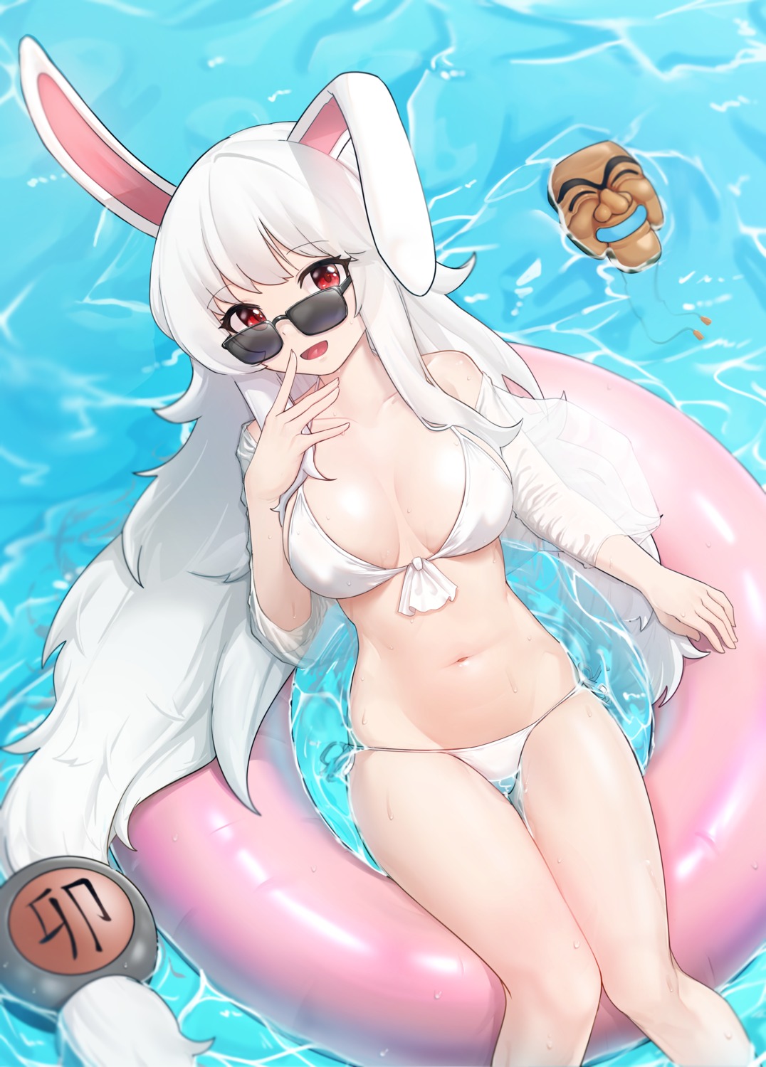 animal_ears bikini bunny_ears crusaders_quest hanee_baram megane open_shirt see_through swimsuits wet wet_clothes wweed